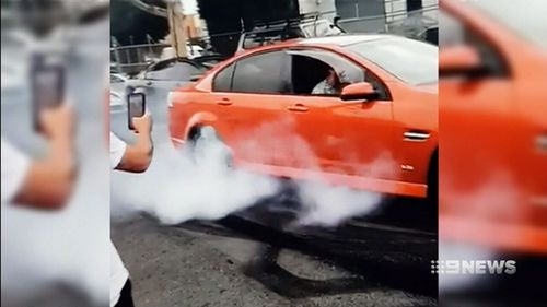 The burnout party was hosted by a local smash repair shop.