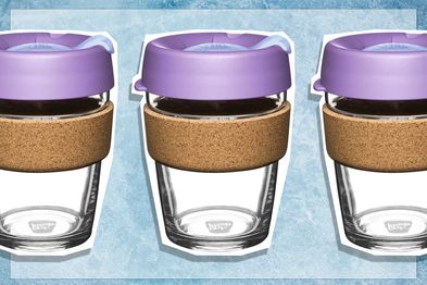 9PR: KeepCup Brew Cork | Reusable Tempered Glass Coffee Cup | Travel Mug with Splash Proof Lid, Cork Band, BPA & BPS Free | Medium 12oz/340ml |Moonlight