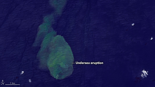 Discoloured water emitted from Kavachi, a submarine volcano in the Pacific that has sharks living inside it.