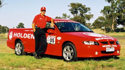 Peter Brock with Holden Commodore ute.