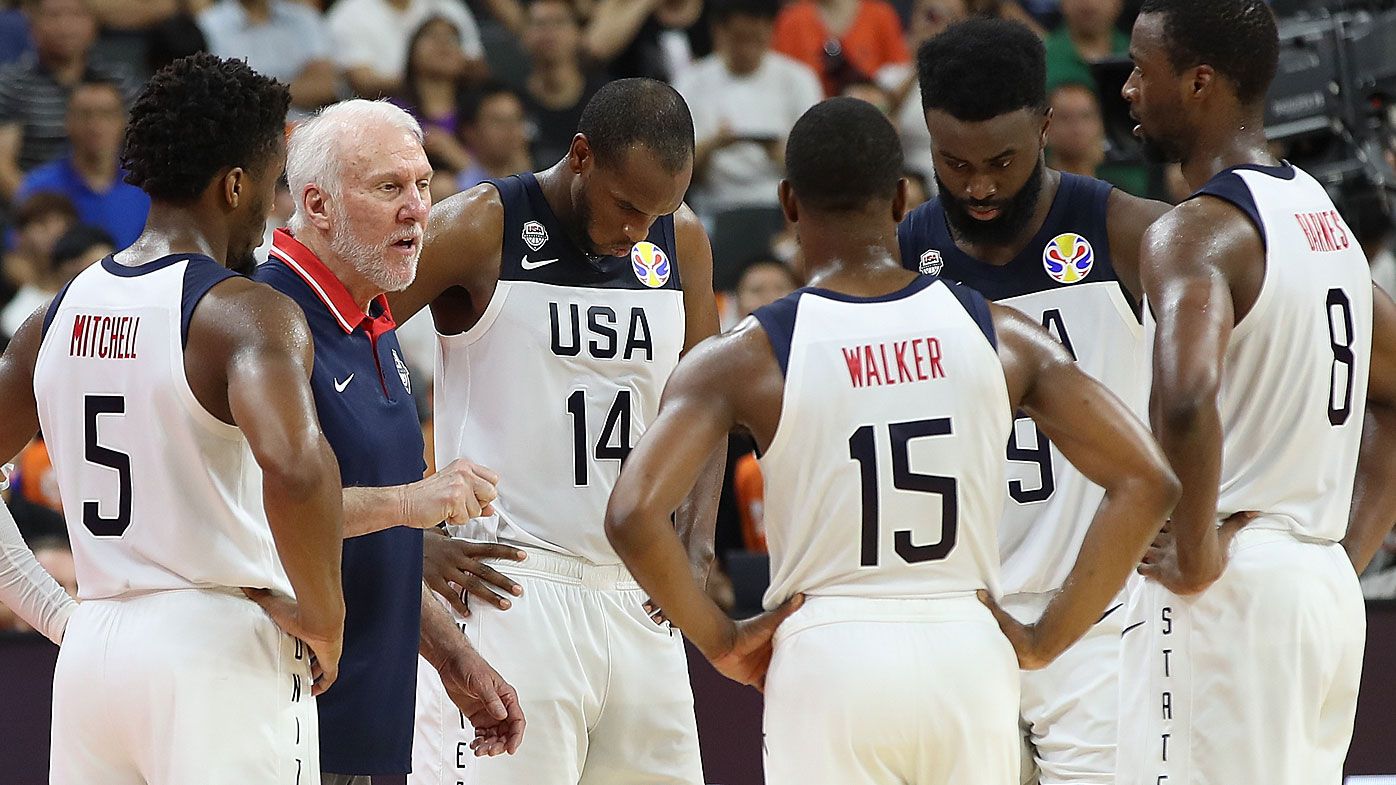 Head Coach Gregg Popovich of USA talk with his player during FIBA World Cup 