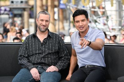 Dustin Diamond (L) and Mario Lopez visit "Extra" at Universal Studios Hollywood on May 16, 2016 in Universal City, California. 