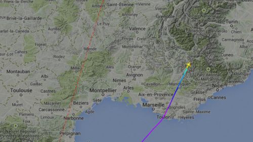This graphics shows the last recorded position of 4U9525. (Flightradar24)