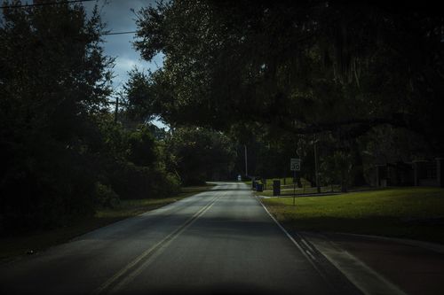 A road stretches into the distance on the outskirts of Jacksonville.