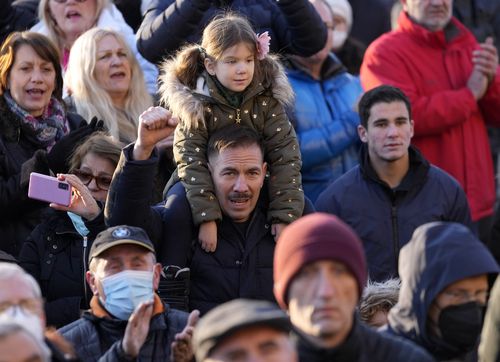 Supporters of Serbia's Novak Djokovic protest in Belgrade, Serbia, Friday, Jan. 7, 2022. 