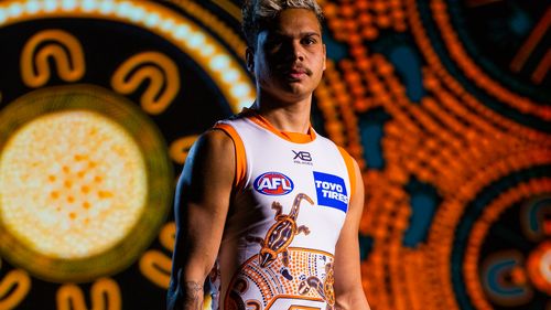 Ian 'Bobby' Hill designed the GWS Indigenous Round jumper this year. The jumper tells the story of Bobby's upbringing in Northam, WA and his journey to Sydney to play for GWS in 2018.