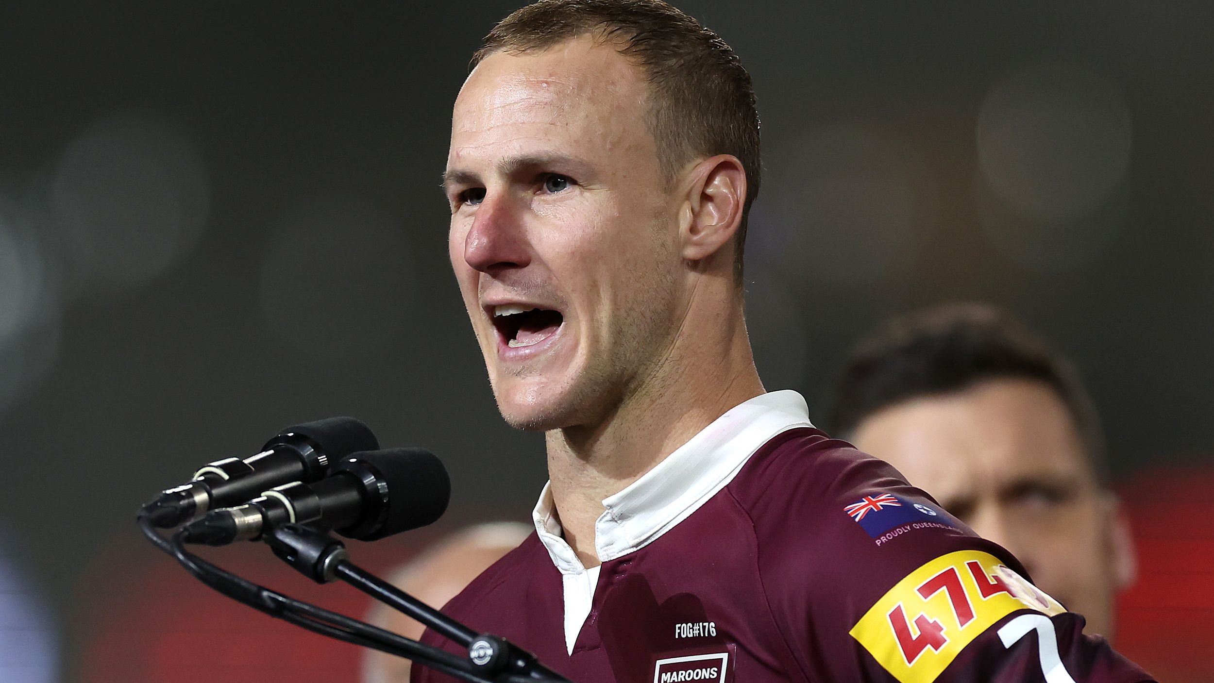 SYDNEY, AUSTRALIA - JULY 12:  Daly Cherry-Evans of the Maroons addresses the crowd after game three of the State of Origin series between New South Wales Blues and Queensland Maroons at Accor Stadium on July 12, 2023 in Sydney, Australia. (Photo by Mark Kolbe/Getty Images)