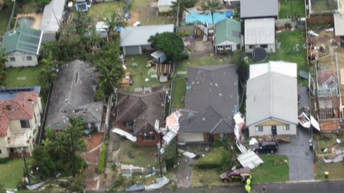 Homes were damaged, powerlines downed and trees knocked over as the storm hit Kurnell. (Westpac rescue helicopter)