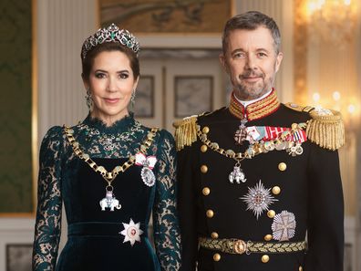 Official gala portrait of Their Majesties King Frederik X and Queen Mary of Denmark