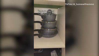 Kitchen cupboard storage pots and pans