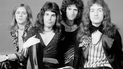 Drummer Roger Taylor, singer Freddie Mercury, guitarist Brian May, and bassist John Deacon of British rock band Queen in 1973.