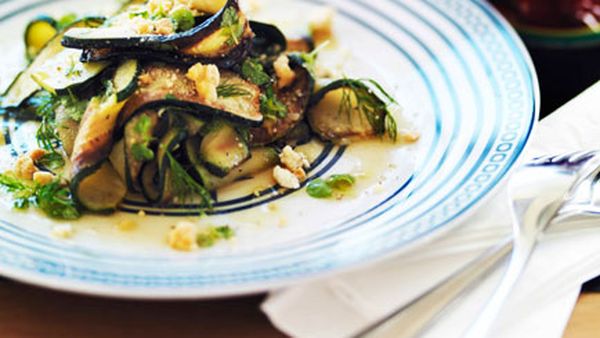 Char-grilled zucchini with feta and mint