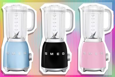 9PR: Smeg 50s Retro Style Blender, pastel blue, black and pink