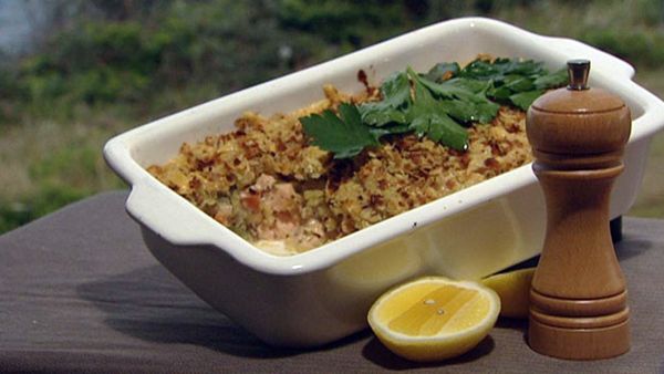 Crunchy oat topped fish pie