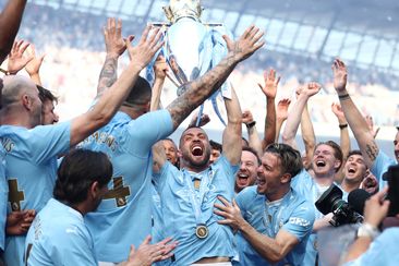 Mateo Kovacic of Manchester City celebrates with the Premier League Trophy after their team&#x27;s victory during the Premier League match between Manchester City and West Ham United at Etihad Stadium on May 19, 2024 in Manchester, England. (Photo by Naomi Baker/Getty Images)