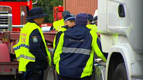 Police inspected 30 trucks at Owens Transport in Banksmeadow this morning.