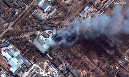 Satellite image closeup view of fires industrial area Chernihiv