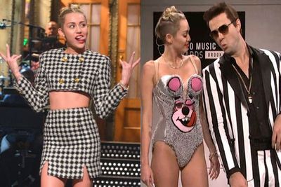 October 5: What?! No Twerking?! *faux faints*<br/><br/>Miley pulls double duty as host and musical guest of Saturday Night Live, where she mocks the government, makes fun of her own performance at the VMAs and gets caught making a "sex tape."<br/><br/>And it's actually hilarious!