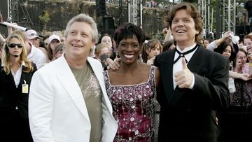 Mark Holden (right) with fellow Australian Idol judges Ian 'Dicko' Dickson and Marcia Hines at the Opera House in 2004. (Getty)