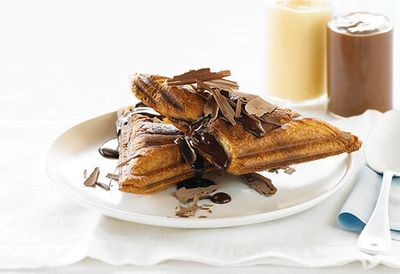 Recipe: <a href="http://kitchen.nine.com.au/2016/05/05/09/57/hot-chocolate-and-custard-croissant-jaffles" target="_top">Hot chocolate and custard croissant jaffles</a>
