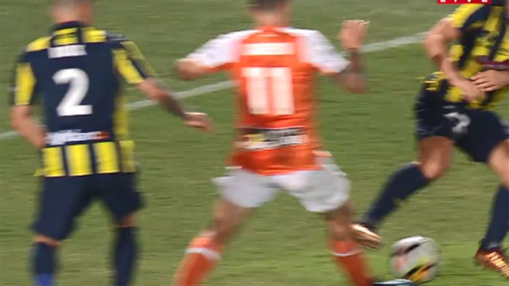 Central Coast Mariners Wout Brama awaits fate for tackle on Gameiro in loss to Brisbane Roar