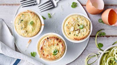 Recipe: <a href="https://kitchen.nine.com.au/2017/12/01/16/55/anna-polyvious-cheese-and-zucchini-souffle" target="_top">Anna Polyviou's savoury souffle recipe</a>