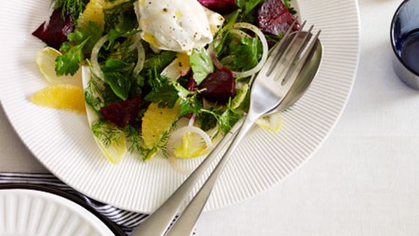 Beetroot, witlof, labne and orange salad