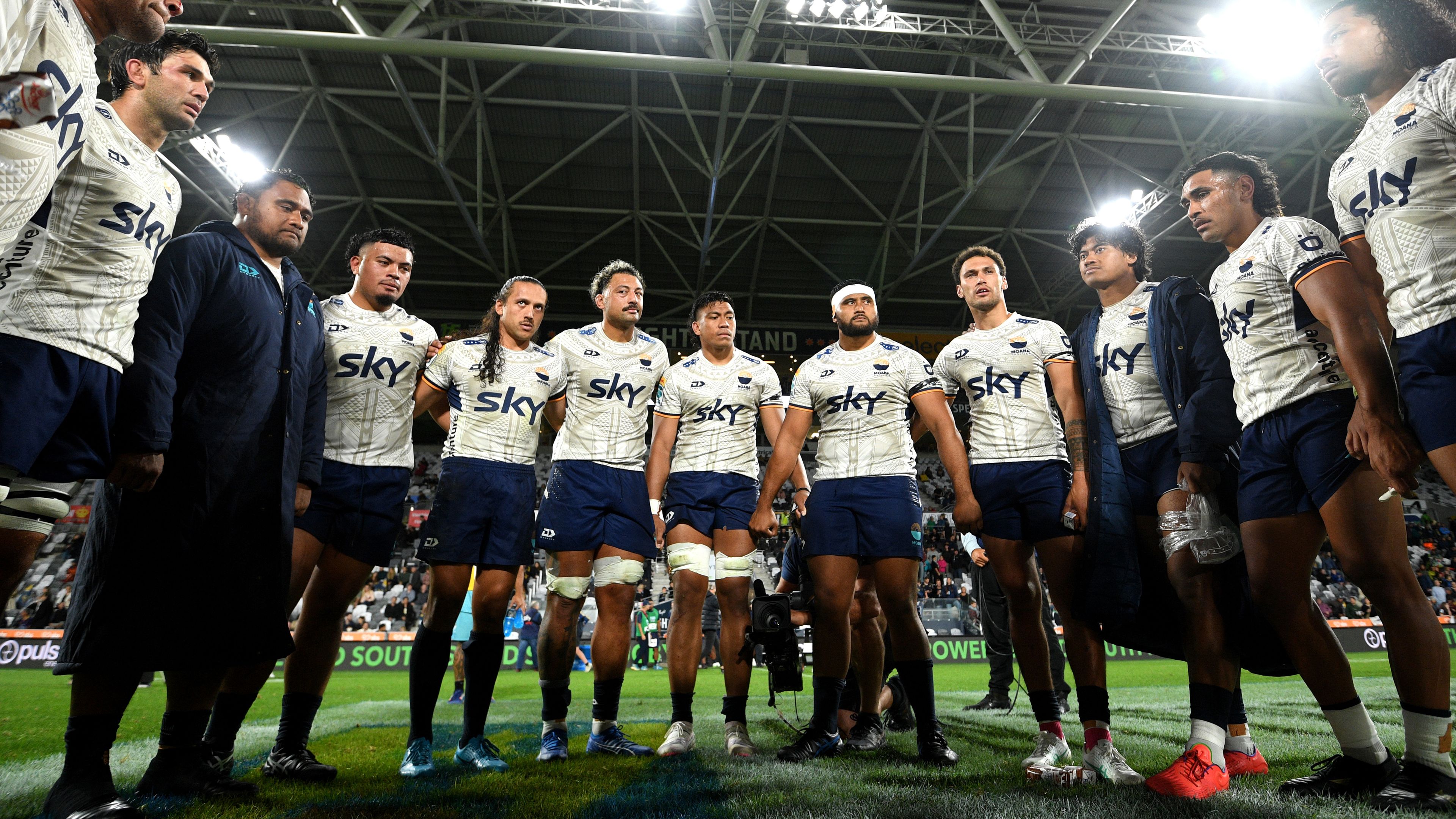 Moana Pasifika regroup following the round one Super Rugby Pacific match against the Highlanders.