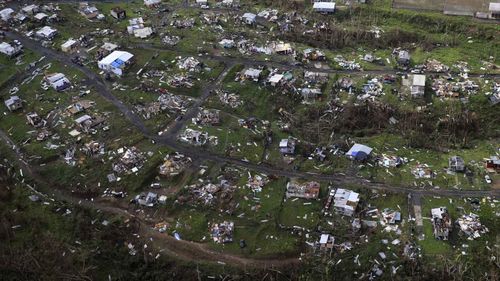 Flattened homes on the island of Puerto Rico in the wake of Hurricane Maria.