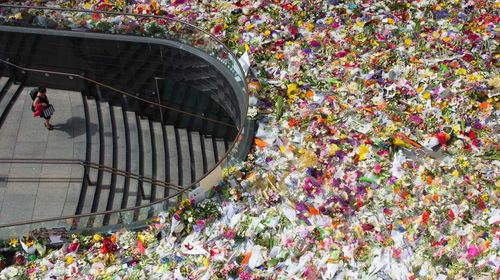 The sea of floral tributes laid in Martin Place after the siege.