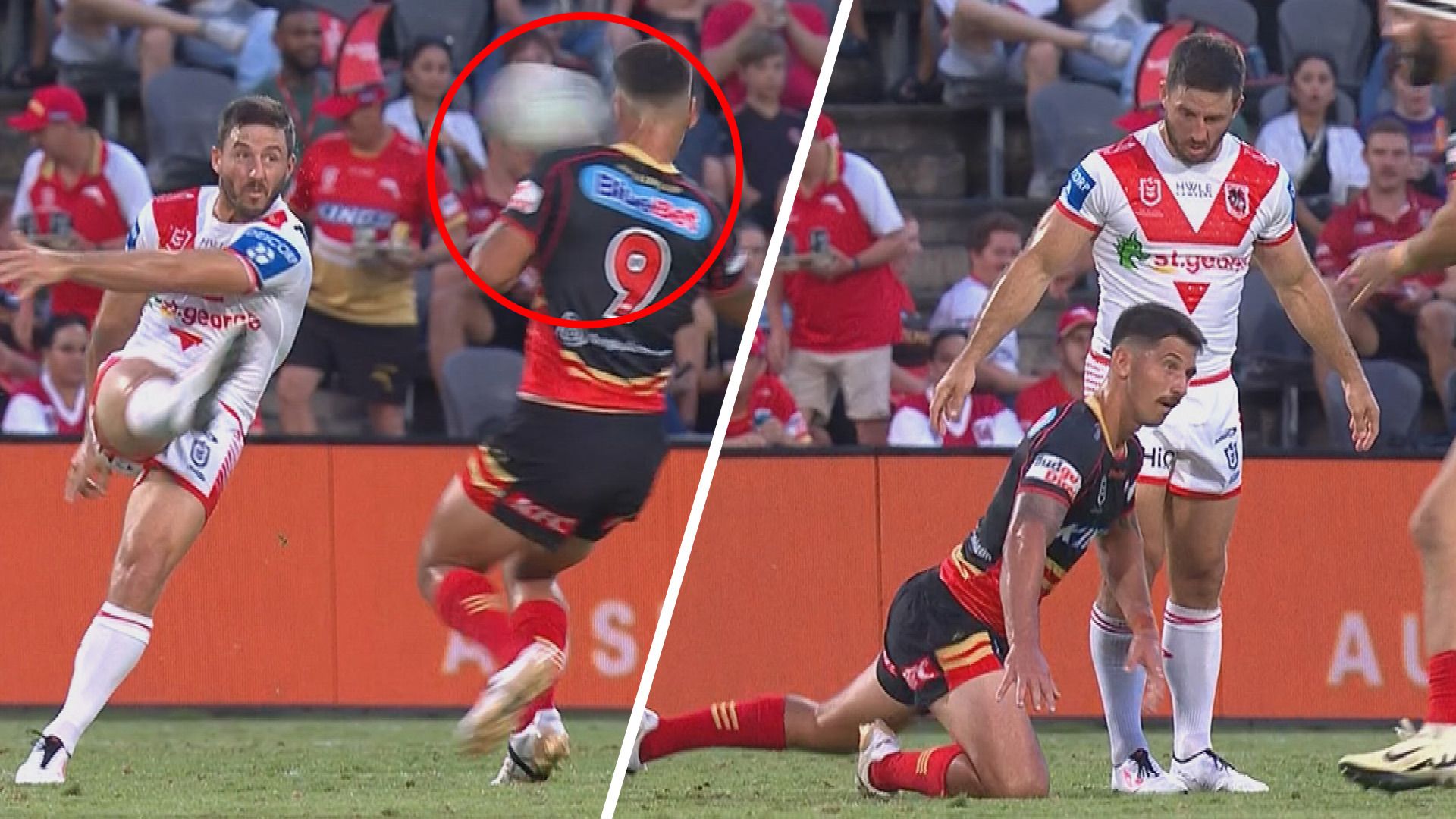 Jeremy Marshall-King came off the field with a HIA after copping this massive falcon off the boot of Ben Hunt.