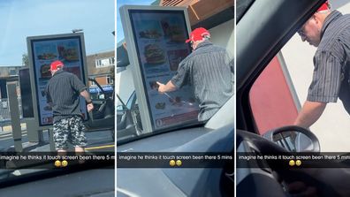 A Macca's customer tried to use a poster as a touch screen at the drive-thru