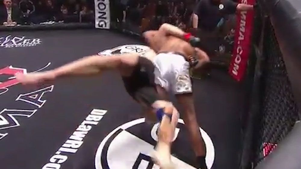 MMA fighter Timothy Woods knocks himself out after move goes wrong against Tim Caron at CES 48