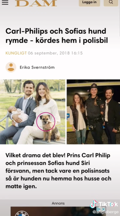 Women find Prince of Sweden Carl Philip's lost border terrier 'Siri'.