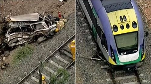 Two people suffer minor injuries after train hits abandoned car in regional Victoria
