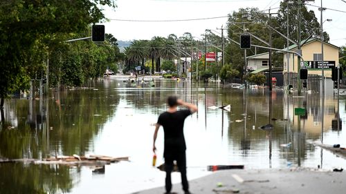 A main street is under floodwater on March 31, 2022 in Lismore.