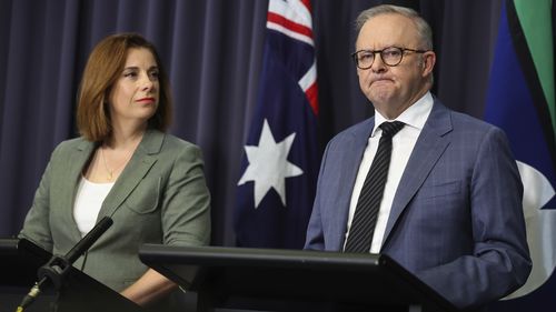 Anika Wells ve Anthony Albanese, Canberra'daki Parlamento Binası'nda öğrencilerle soruları yanıtlıyor.