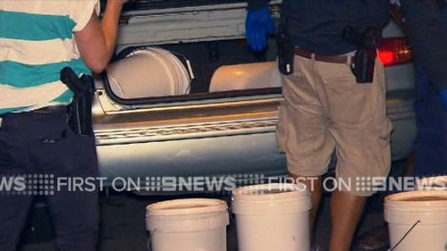 The drugs were in ice chests and white buckets. (9NEWS)