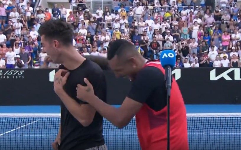 Nick Kyrgios, Thanasi Kokkinakis have crowd in stitches as great entertainers win again