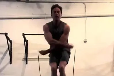 Hugh Jackman showing off his impressive jump rope skills
