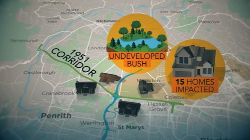 The planned motorway has been reverted to the 1951 route through largely undeveloped bush, meaning it will only impact 15 homes. Picture: 9NEWS