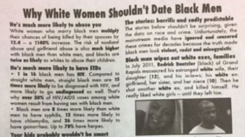 Racist fliers being distributed at southern US university