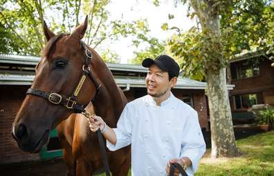 Chef Chase Kojima with champion horse Libertini