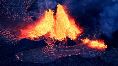 A noticeable increase in volume of lava being produced by fissure 7, has huge rivers of lava snaking its way toward the sea, and a massive flow headed toward the Puna Geothermal Venture facility. (Photo: AP).