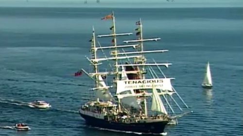 The ship is 65m long, and has a mast height of 42m. (9NEWS)
