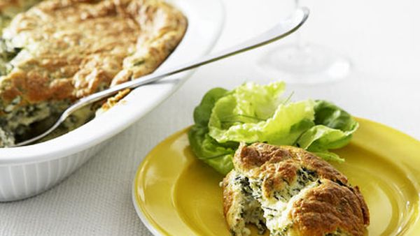 Spinach and goat’s cheese soufflé with salad