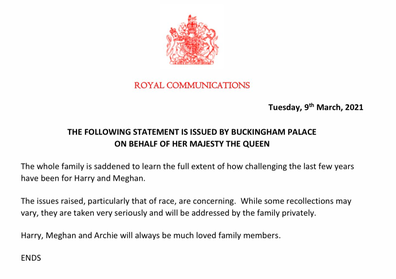 The Queen's statement was kept short at 61 words.
