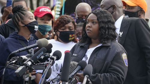 Breonna Taylor's aunt Bianca Austin, and sister of Breonna's mum Tamika Palmer, speaks during a news conference, Friday, September 25, 2020, in Louisville, Kentucky