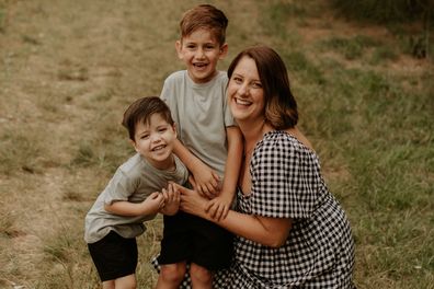 Amy Mageropoulos with her two sons, Bobby and Raymond.