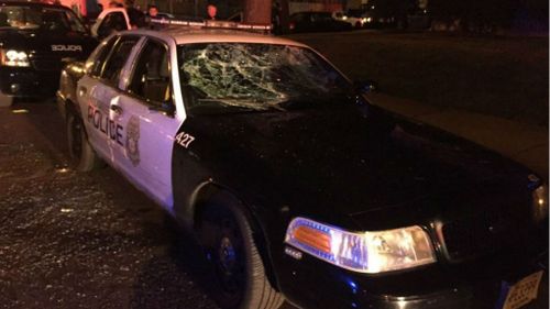 Police are in a standoff with protesters who are smashing cars and chanting through the streets. (Twitter/Milwaukee Police Department)